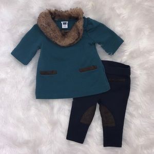 Janie and Jack 2 Piece. Fur collar & riding pants